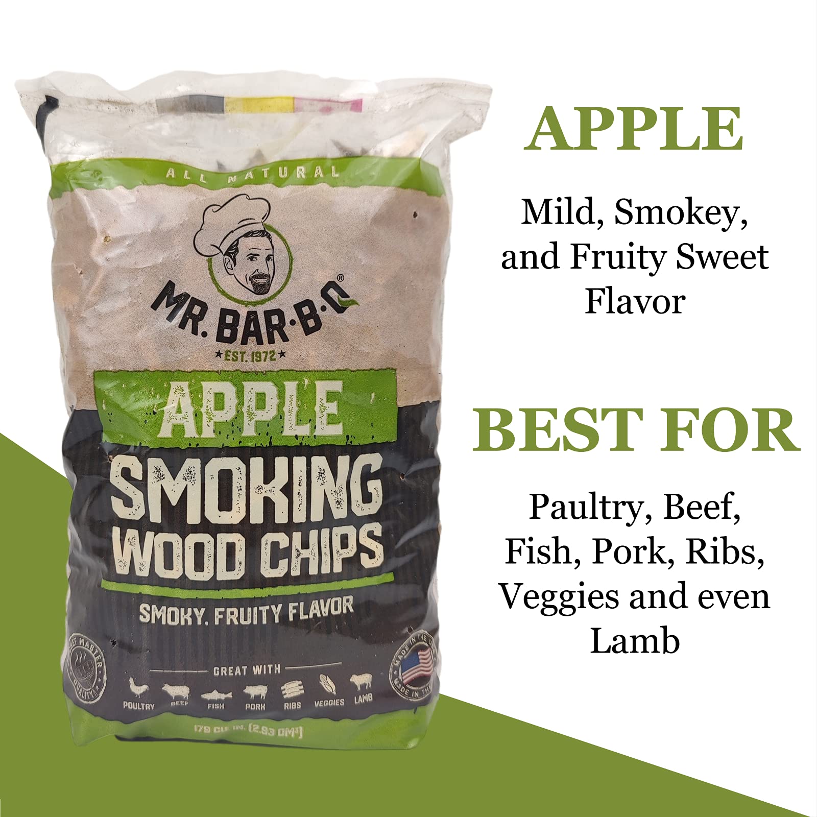 Wood Smoker Chips Bundle of 3 Flavors - Apple, Mesquite & Hickory Wood Chips for Smokers, Can be Used on Gas, Charcoal Grill, 3 Variety Flavor for Grilling, BBQ, Camping by Mr. Bar-B-Q(3 x 1.6 Lb Bag)