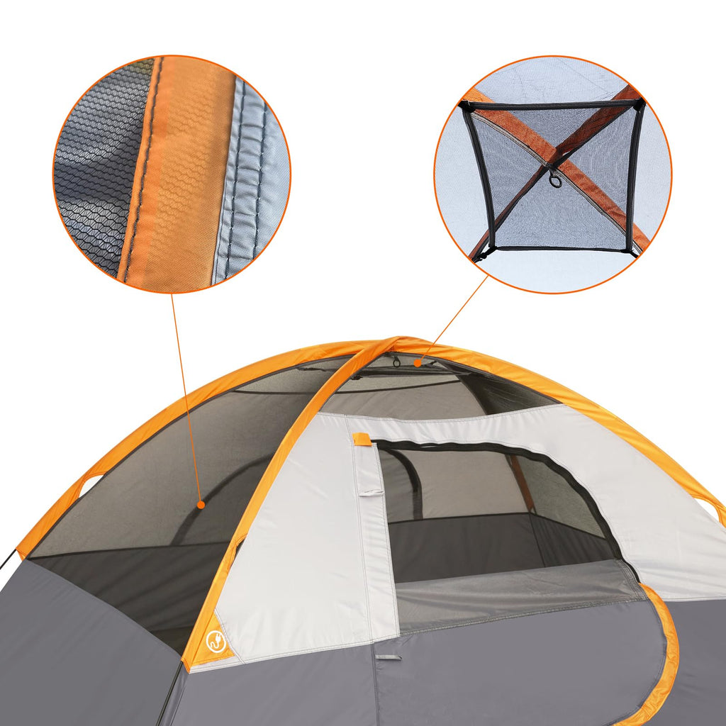 Amazon Basics Dome Camping Tent with Rainfly and Carry Bag, Orange and Grey, 2 Person