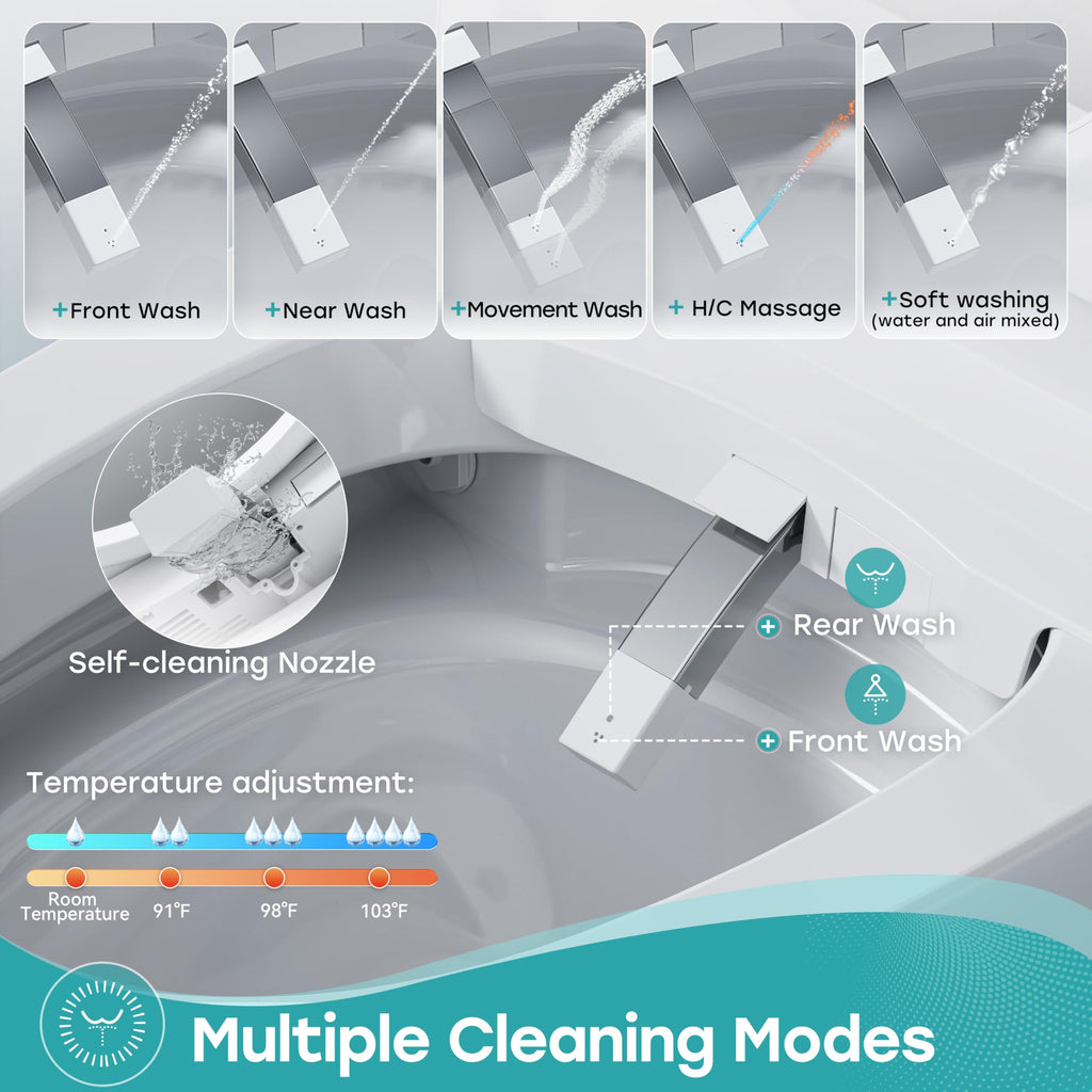 HOROW Artistic Smart Toilet with Powerful Flush, Auto Open/Close Lid, Bidet with Instant Warm Water, Elongated Heated Seat, Dryer, Night Light, Deodorization