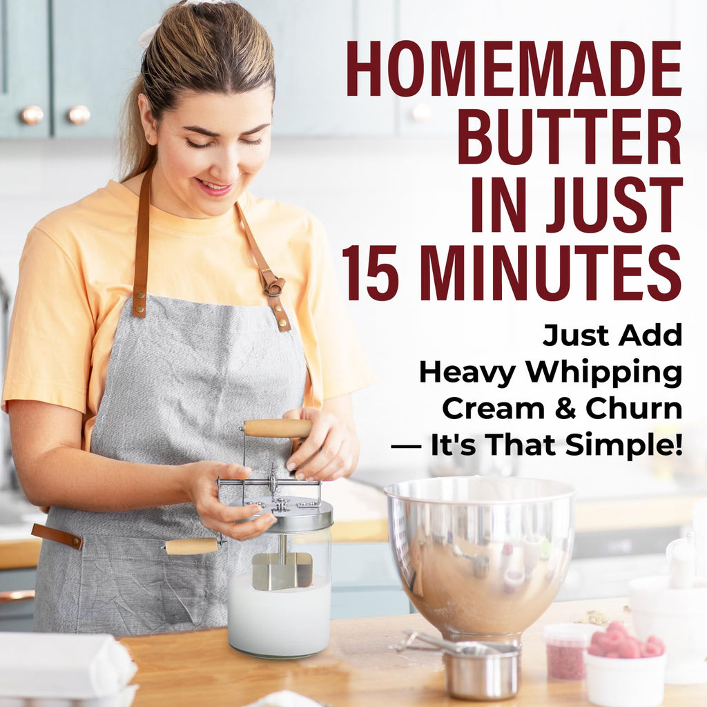 Dazey Butter Churner - Cheese Cloth, Butter Paddles, Recipe Book INCLUDED- Hand Crank Butter Churn- Manual Butter Maker- Create Delicious Homemade Butter With Your Own Hand Crank Dazey Churner