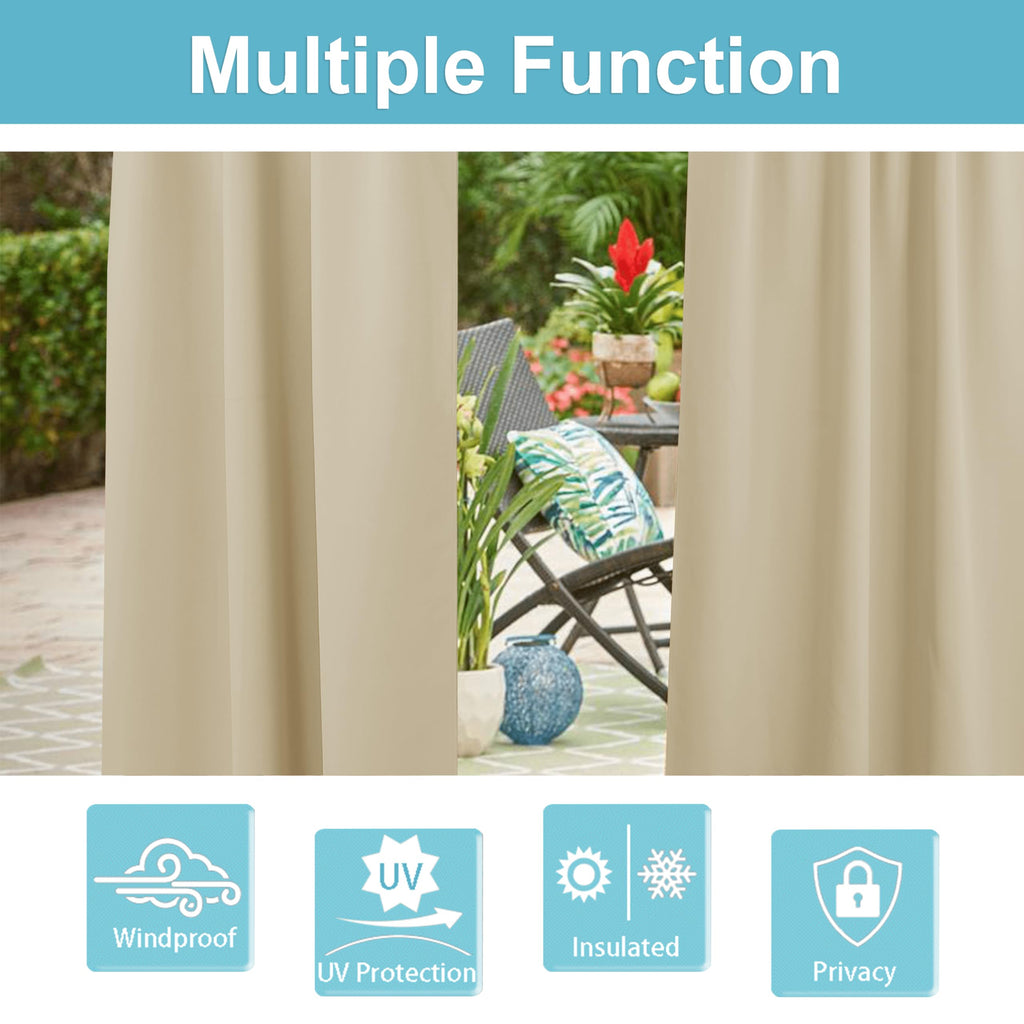 RYB HOME Outdoor Curtains for Patio - Blackout Waterproof Outside Curtains for Porch Pavilion Gazebo Weatherproof Wind Resistant, 1 Panel, 52 inches Wide x 84 inches Long, Biscotti Beige