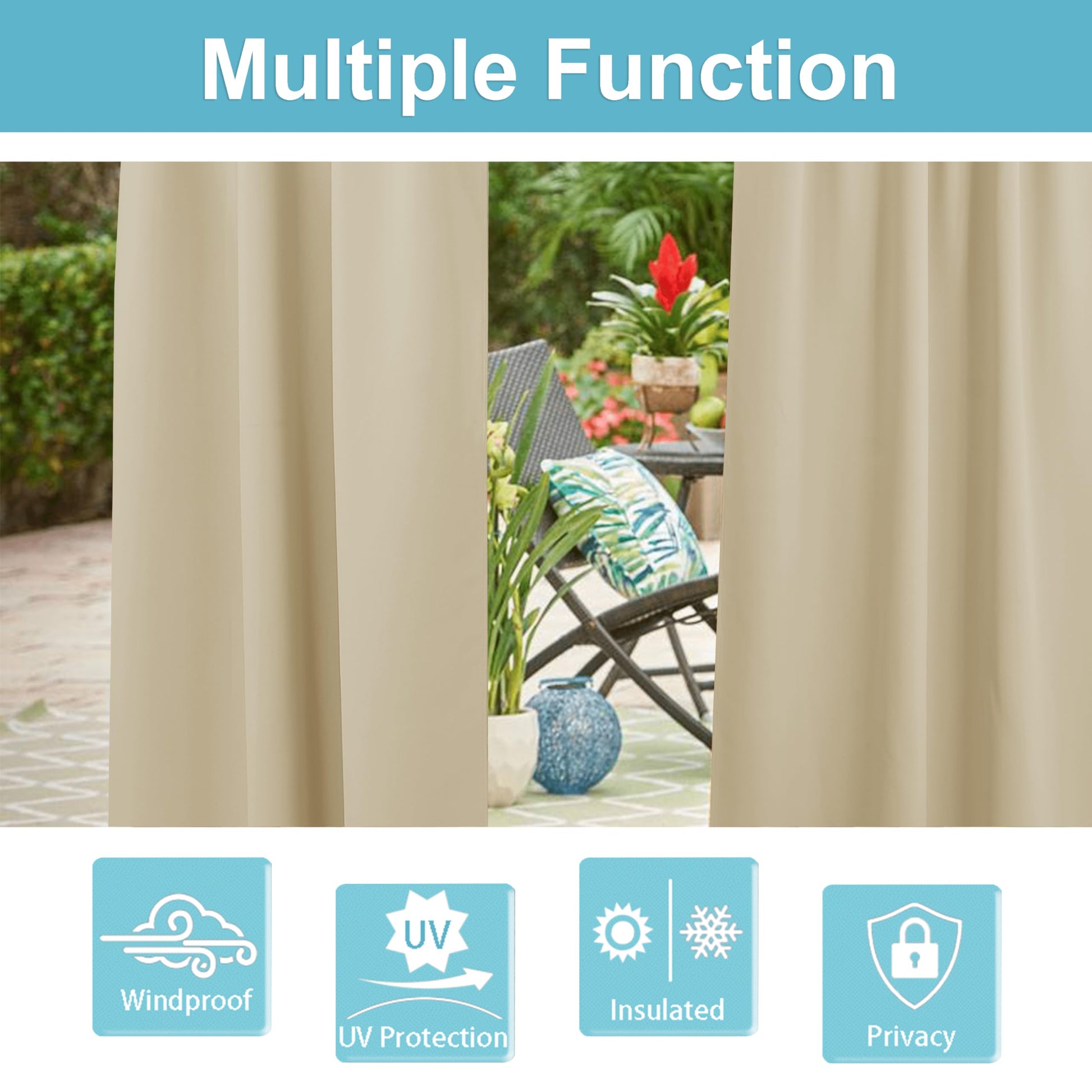 RYB HOME Outdoor Curtains for Patio - Blackout Waterproof Outside Curtains for Porch Pavilion Gazebo Weatherproof Wind Resistant, 1 Panel, 52 inches Wide x 84 inches Long, Biscotti Beige