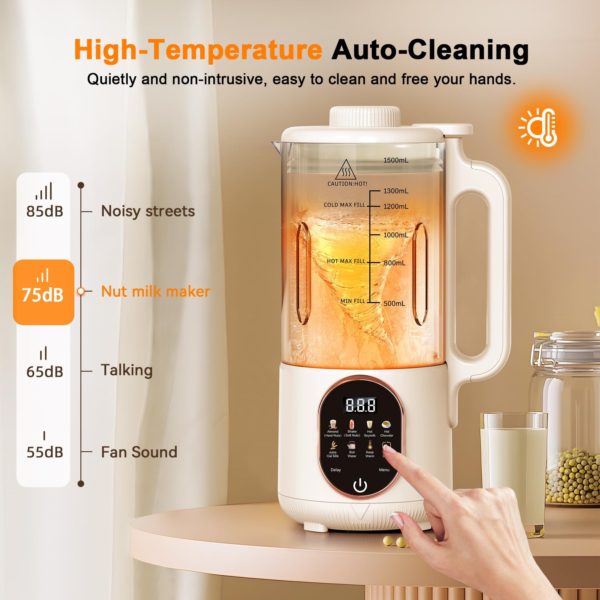 50oz Nut Milk Maker, 10 in 1 Automatic Nut Milk Maker with 20 Blades,Almond Milk Machine,Plant Based Milks Homemade Oat,Chowder,Juice,Soy Milk Machine with Delay Start,Boil Water,Keep Warm& Auto Clean