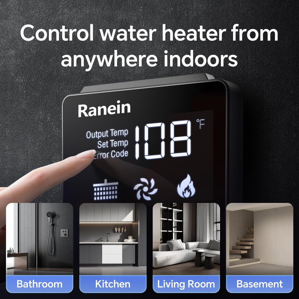 Ranein Natural Gas Tankless Water Heater, Outdoor Max 5.3 GPM, 130,000 BTU Instant Hot Water Heater