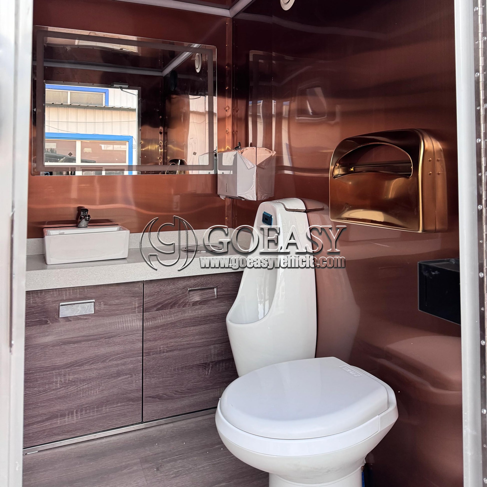 GOEASY Commercial Restroom Trailers: Spacious Interiors, Hygienic Facilities, Ideal for Public Spaces, DOT Certified, Black Bathroom Trailer Deposit (Matte/Glossy)