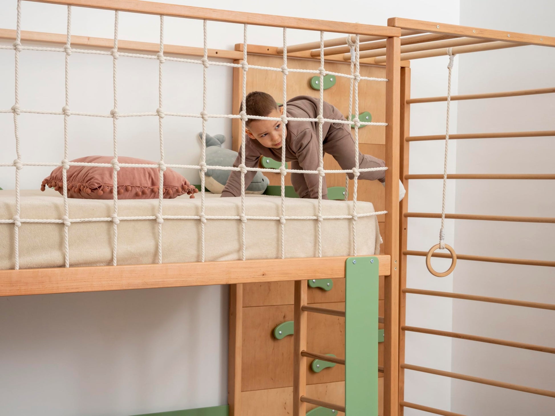 BUSYWOOD Montessori Bed Twin - Kids Floor Bed - Kids Bunk Beds - Montessori Floor Bed - Twin Floor Bed Frame - Toddler Montessori Bed - Jungle Gym Bed - Climbing Bed Frame