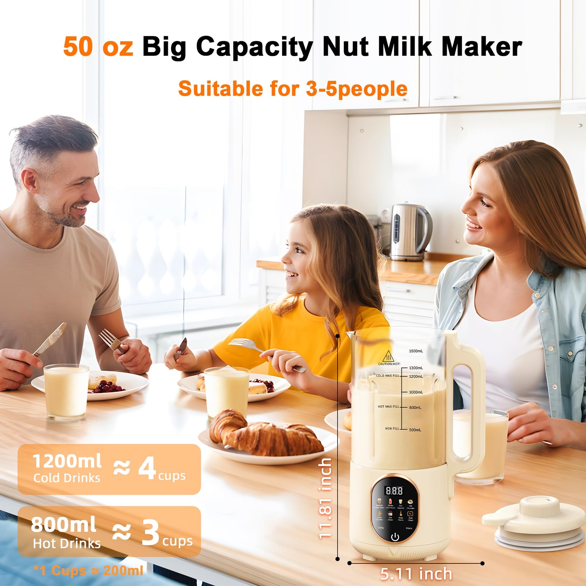 50oz Nut Milk Maker, 10 in 1 Automatic Nut Milk Maker with 20 Blades,Almond Milk Machine,Plant Based Milks Homemade Oat,Chowder,Juice,Soy Milk Machine with Delay Start,Boil Water,Keep Warm& Auto Clean