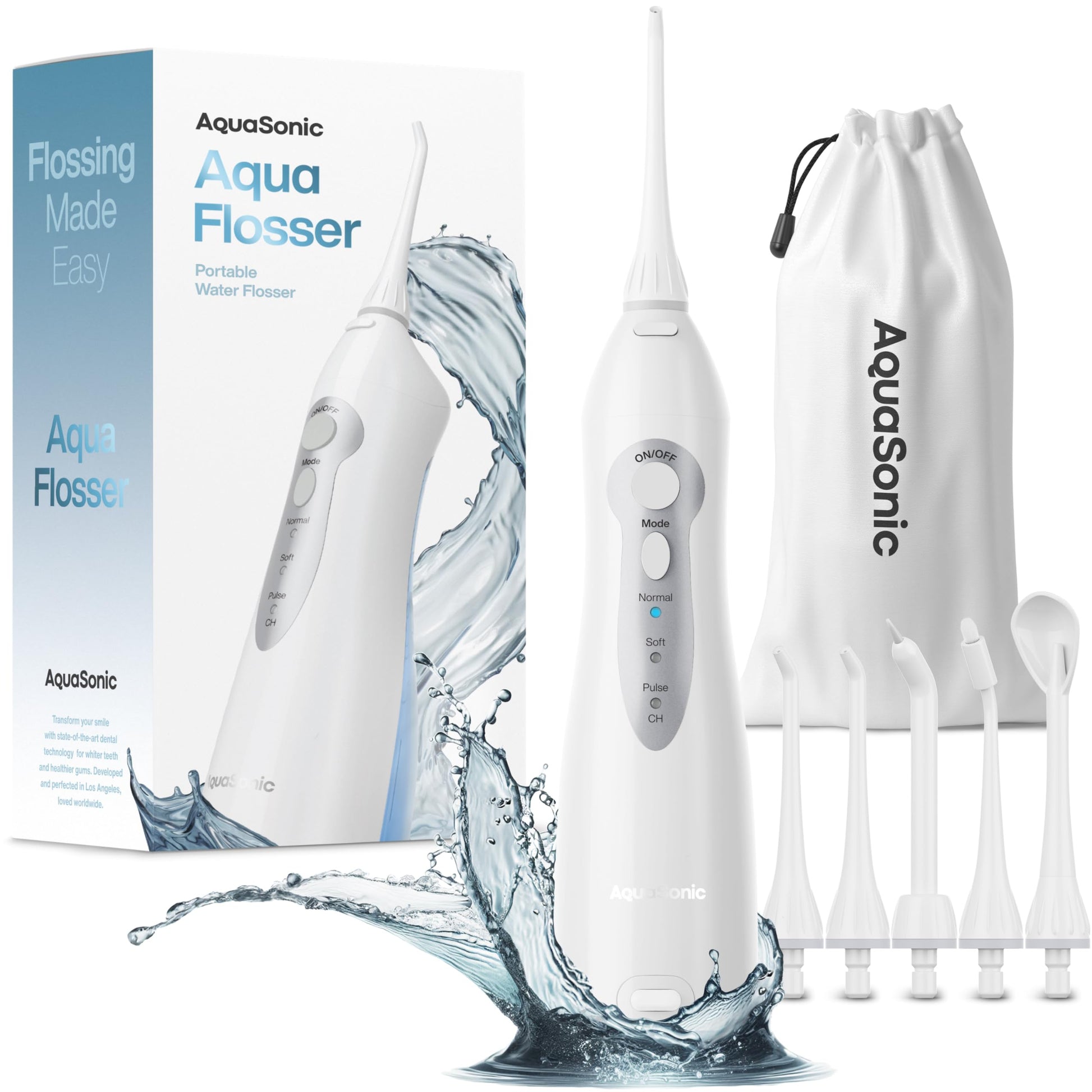 AquaSonic Water Flosser - Cordless Rechargeable Water Flossers for Teeth Cleaning - Waterproof Aqua Flosser, Portable Oral Irrigator for Dental Cleaning with 5 Jet Tips – Braces Home Travel.
