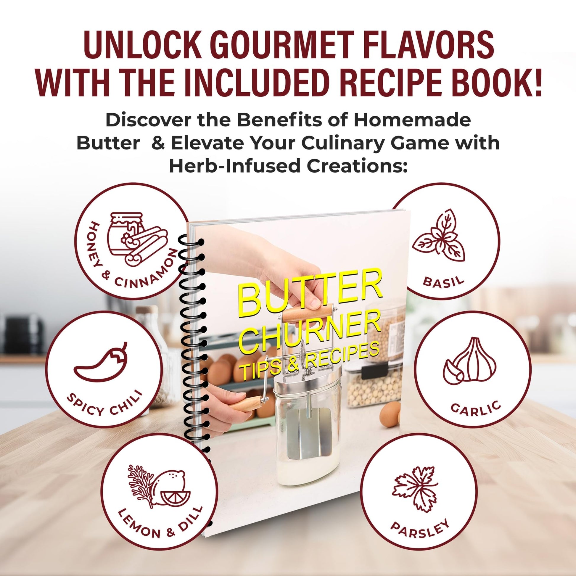 Dazey Butter Churner - Cheese Cloth, Butter Paddles, Recipe Book INCLUDED- Hand Crank Butter Churn- Manual Butter Maker- Create Delicious Homemade Butter With Your Own Hand Crank Dazey Churner