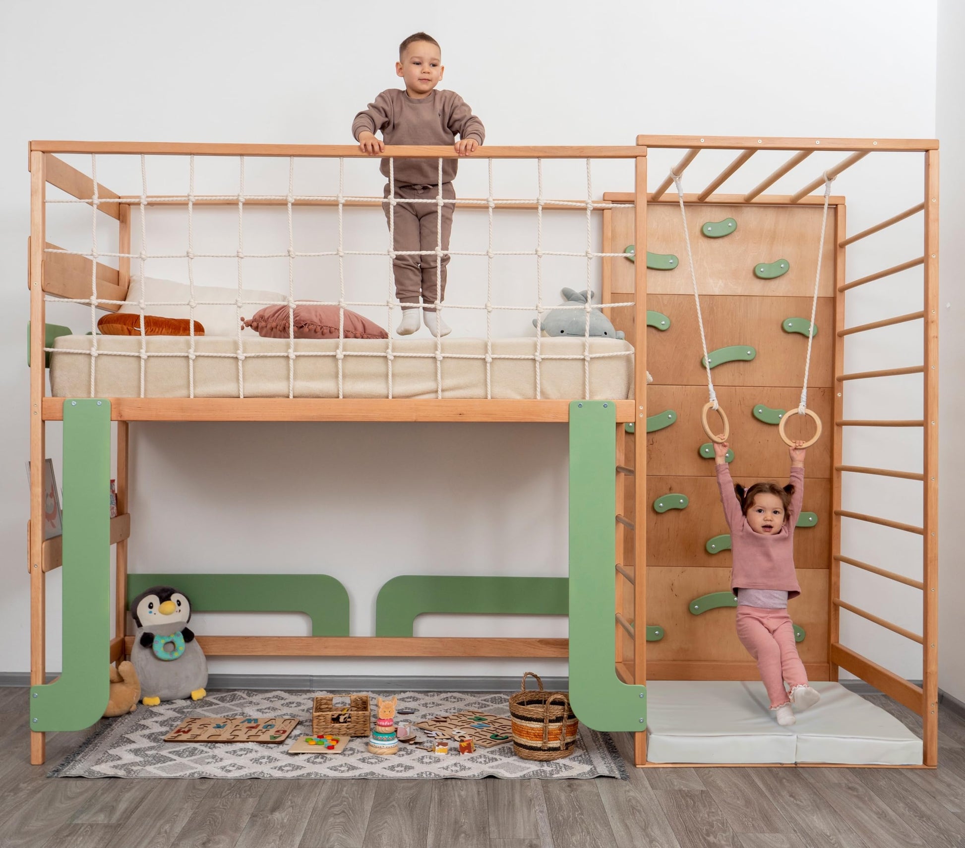 BUSYWOOD Montessori Bed Twin - Kids Floor Bed - Kids Bunk Beds - Montessori Floor Bed - Twin Floor Bed Frame - Toddler Montessori Bed - Jungle Gym Bed - Climbing Bed Frame