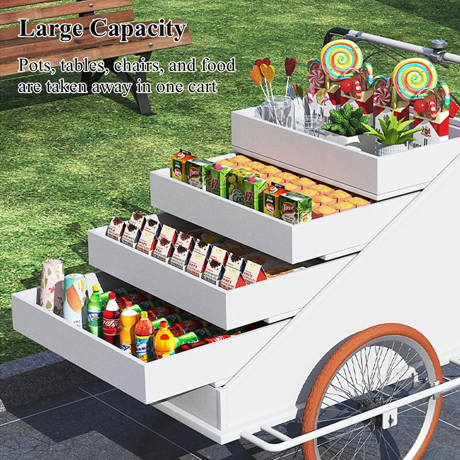 WTTTTW Large Tricyle Vending Cart Wagon Flower Cart Front Loading Pedal Assist Food Bike, Cargo Tricycle 3 Wheel Bike, Mobile Vending Truck, Open Body Type Tricycle for Weddings Fairs,White