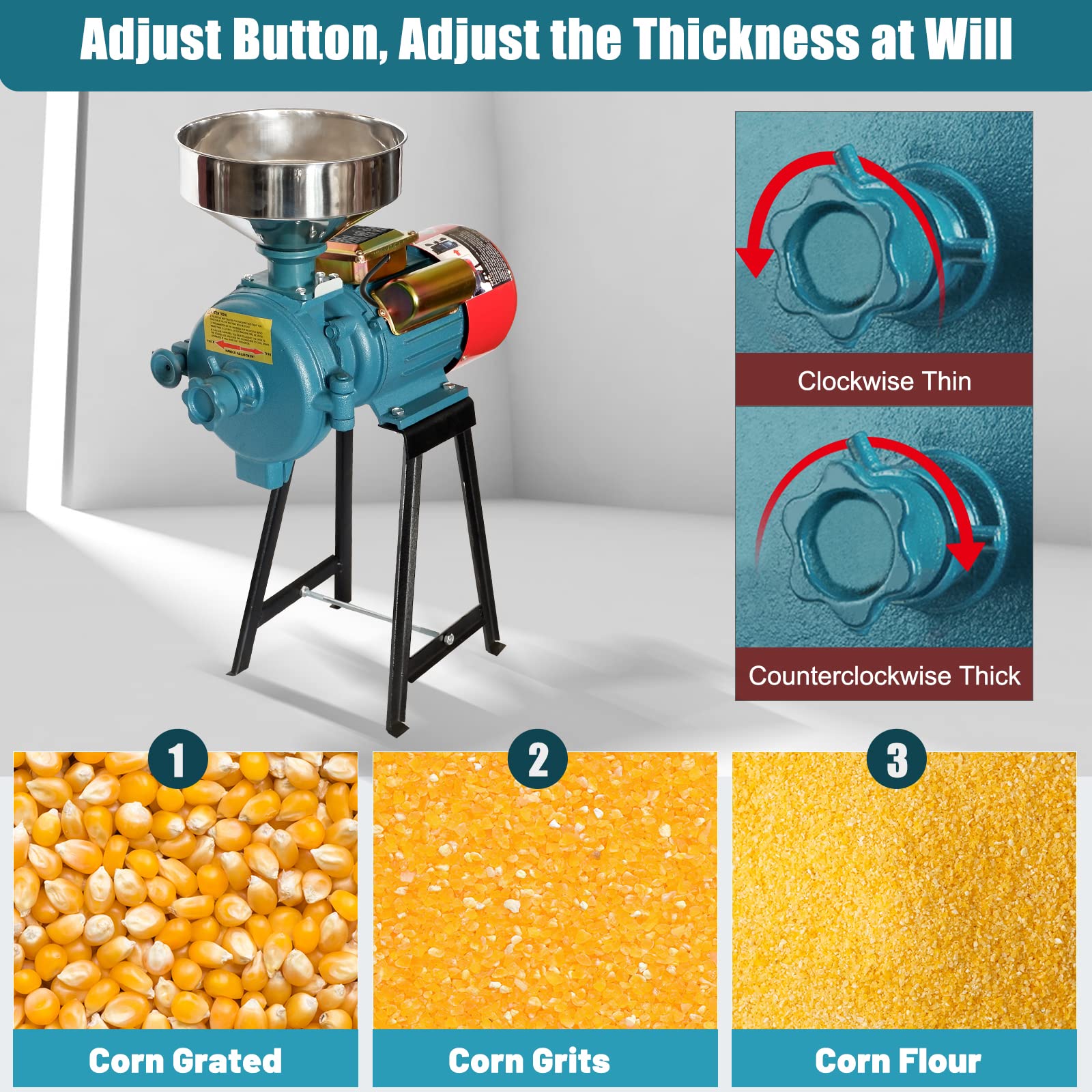 SLSY Electric Mill Grinder 110V 3000W, Commercial Feed Mill Dry Grinder, Heavy Duty Milling Machine for Cereals, Rice, Corn, Grain, Coffee, Wheat With Funnel