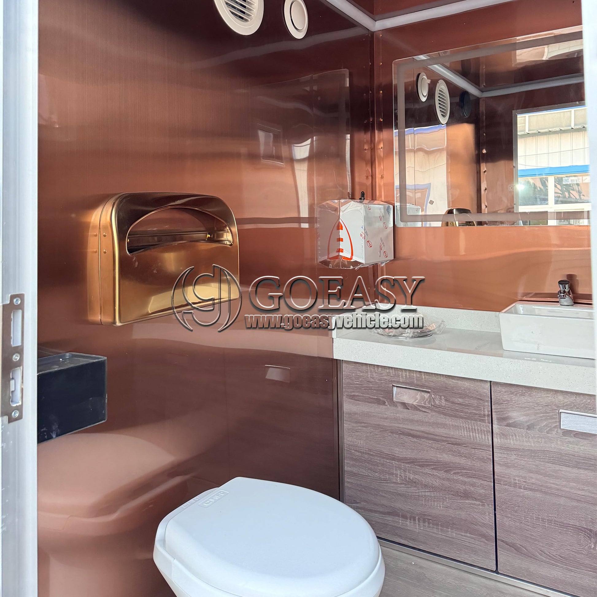GOEASY Commercial Restroom Trailers: Spacious Interiors, Hygienic Facilities, Ideal for Public Spaces, DOT Certified, Black Bathroom Trailer Deposit (Matte/Glossy)