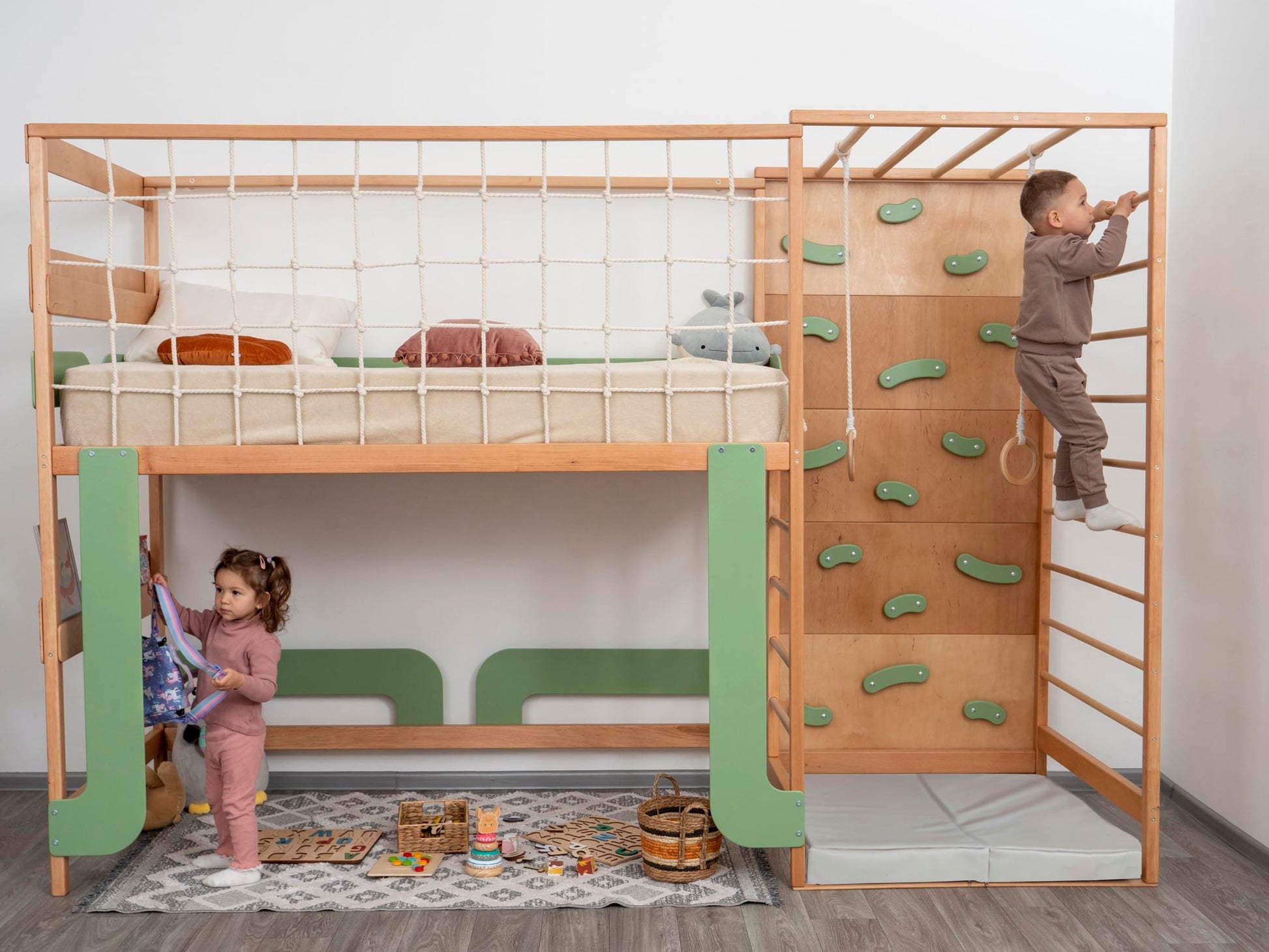 BUSYWOOD Montessori Bed Twin - Kids Floor Bed - Kids Bunk Beds - Montessori Floor Bed - Twin Floor Bed Frame - Toddler Montessori Bed - Jungle Gym Bed - Climbing Bed Frame