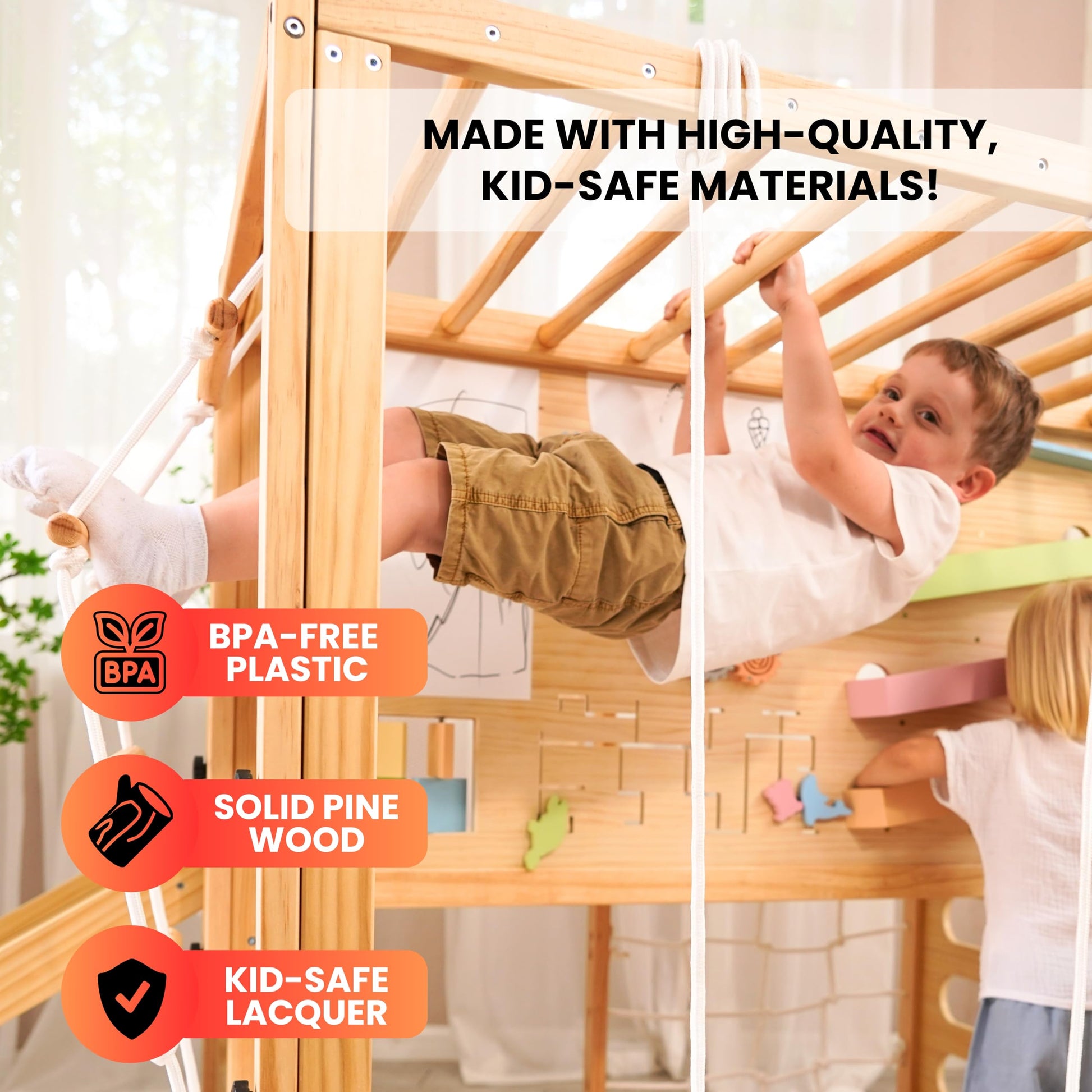 Avenlur Montessori Gym Alpine Wooden Jungle Gym with Indoor Swing, Toddler & Baby Climbing Toys, Rock Wall Perfect for Active Fun & Skill Development, Ages 2-8