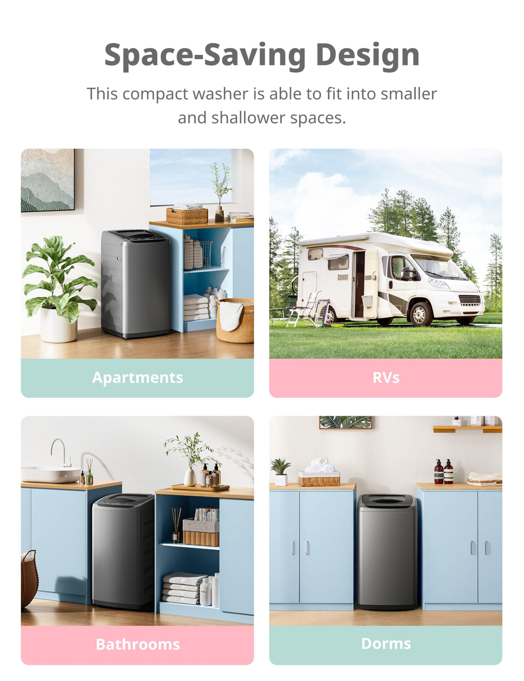 Comfee Portable Washing Machine, 0.9 cu.ft Compact Washer With LED Display, 5 Wash Cycles, 2 Built-in Rollers, Space Saving Full-Automatic Washer