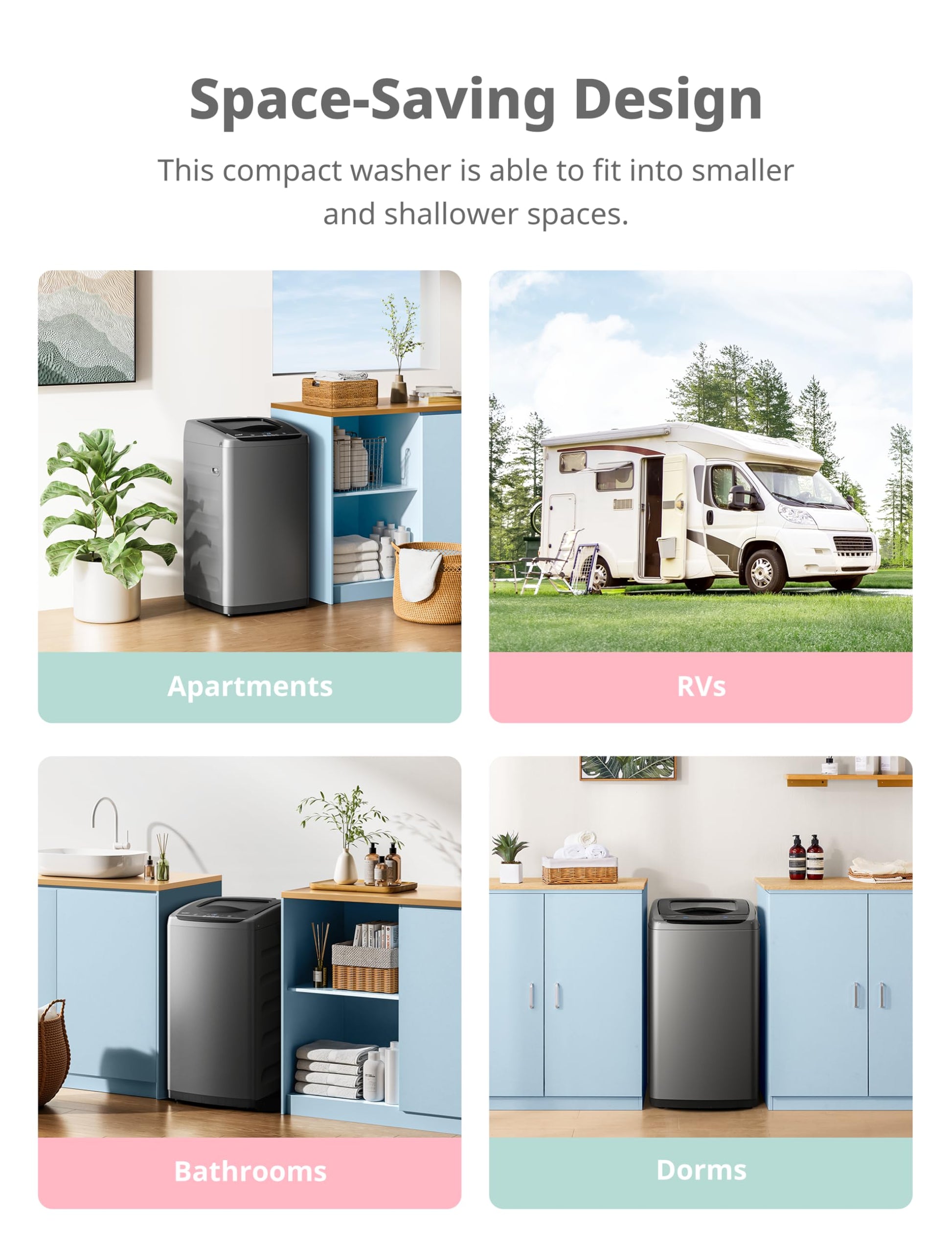 Comfee Portable Washing Machine, 0.9 cu.ft Compact Washer With LED Display, 5 Wash Cycles, 2 Built-in Rollers, Space Saving Full-Automatic Washer