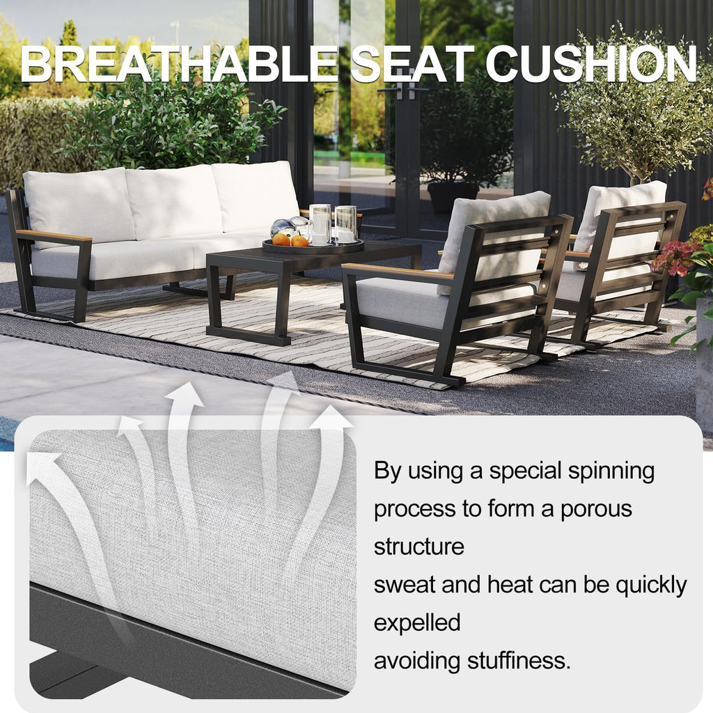 Aug-guan Aluminum Outdoor Sofa,4 Seats Modern Patio Furniture Set,Sectional Sofa Conversation Set with Coffee Table, Upgraded Washable Cushions for Garden Backyard,Grey