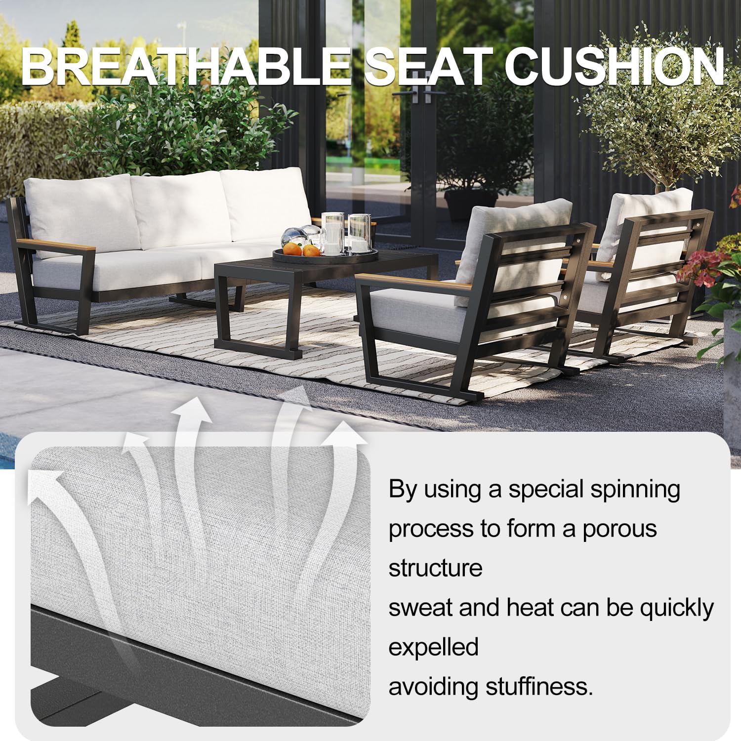 Aug-guan Aluminum Outdoor Sofa,4 Seats Modern Patio Furniture Set,Sectional Sofa Conversation Set with Coffee Table, Upgraded Washable Cushions for Garden Backyard,Grey