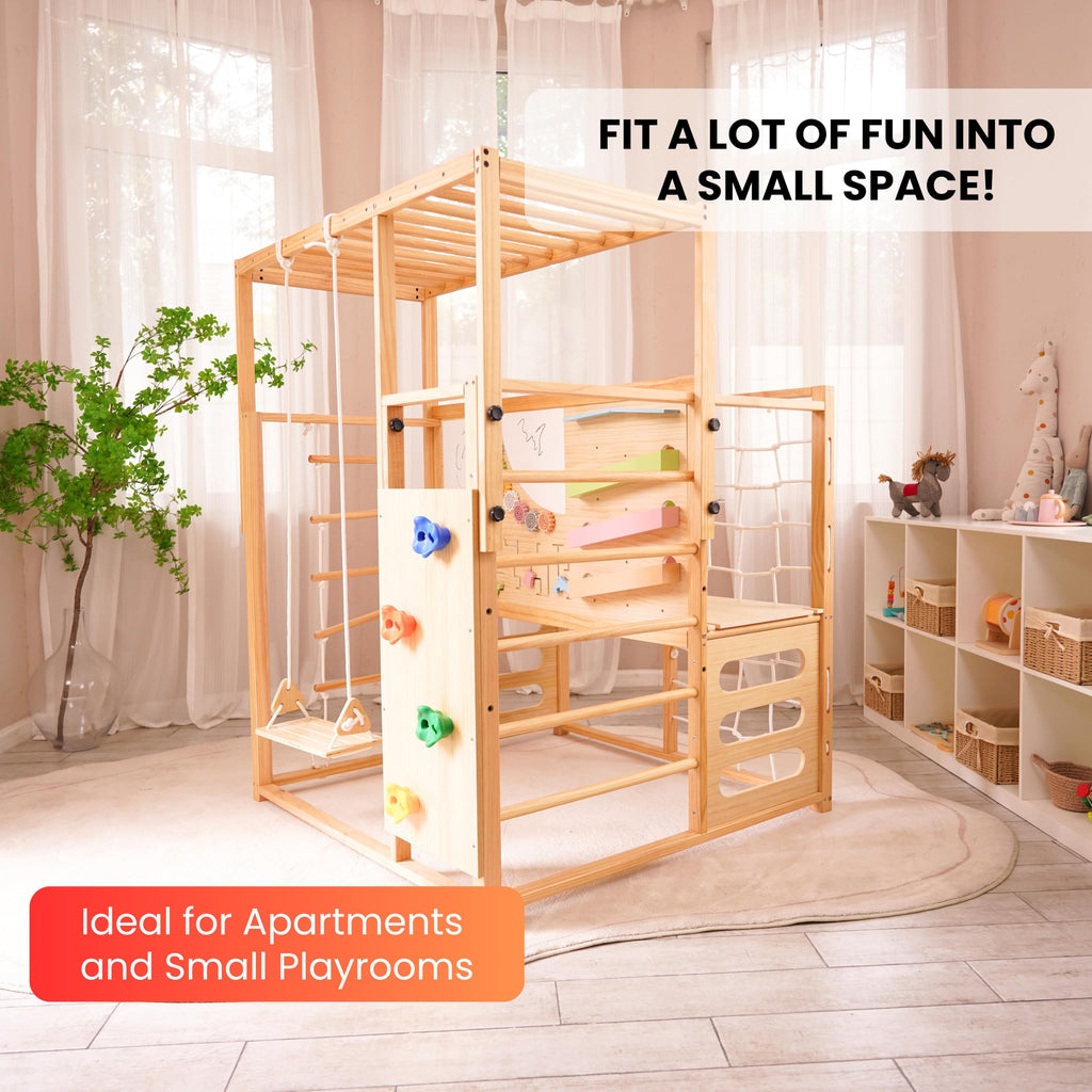 Avenlur Montessori Gym Alpine Wooden Jungle Gym with Indoor Swing, Toddler & Baby Climbing Toys, Rock Wall Perfect for Active Fun & Skill Development, Ages 2-8