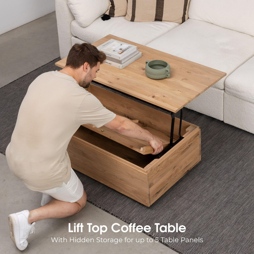Transformer Table Expandable Dining Table Set for 4 to 12, Living Room Furniture Lift Top Coffee Table with Storage & Extendable Dining Bench, Modern Dining Room Set with Bench & Small Coffee Table