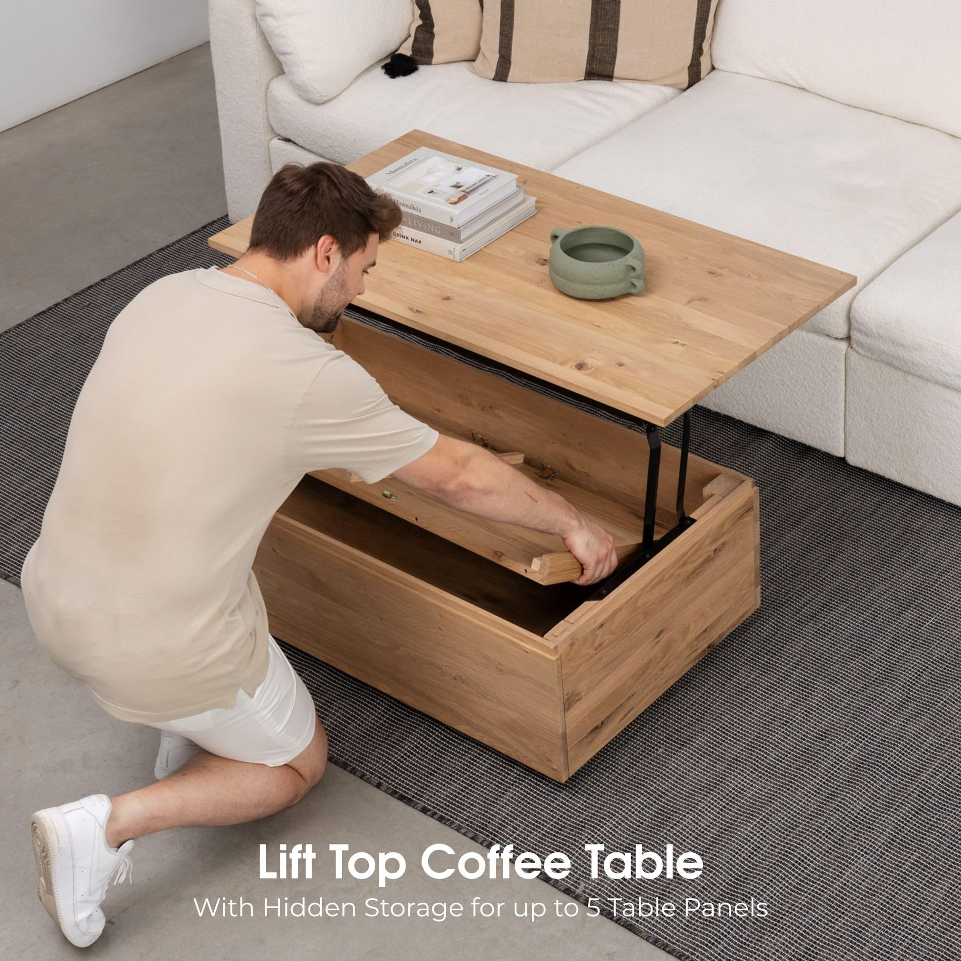 Transformer Table Expandable Dining Table Set for 4 to 12, Living Room Furniture Lift Top Coffee Table with Storage & Extendable Dining Bench, Modern Dining Room Set with Bench & Small Coffee Table