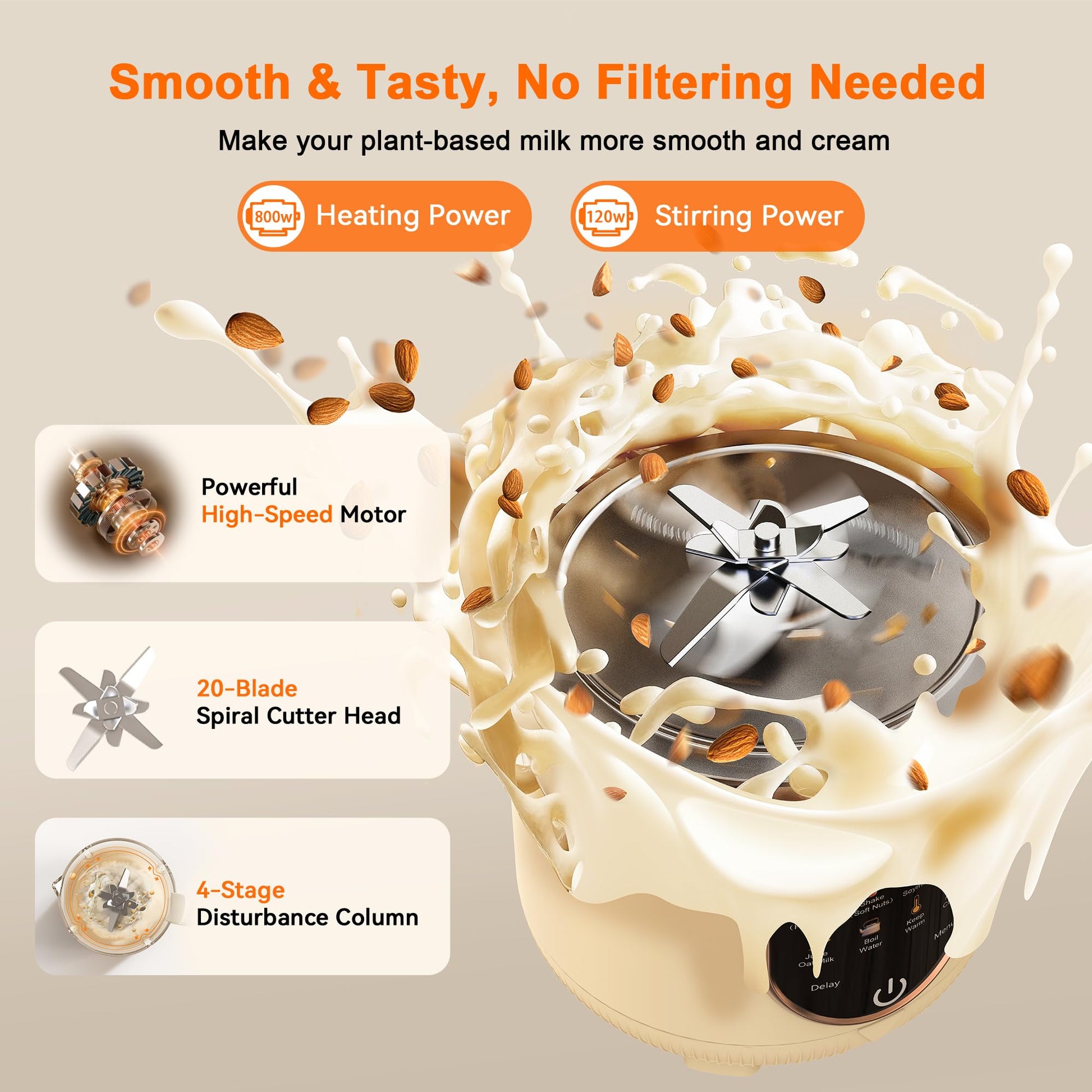 50oz Nut Milk Maker, 10 in 1 Automatic Nut Milk Maker with 20 Blades,Almond Milk Machine,Plant Based Milks Homemade Oat,Chowder,Juice,Soy Milk Machine with Delay Start,Boil Water,Keep Warm& Auto Clean