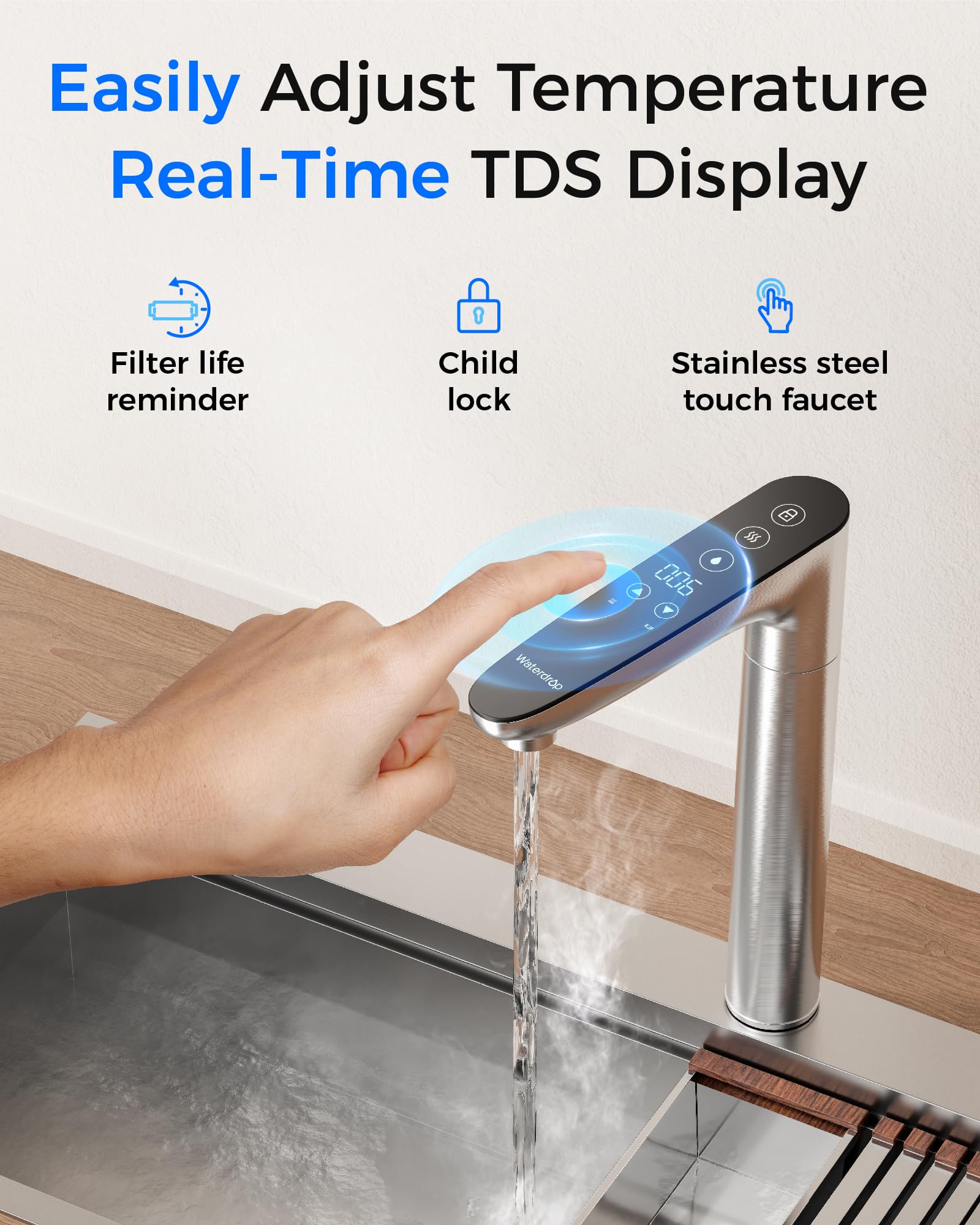 Waterdrop Reverse Osmosis System, Instant Hot Water Dispenser, 600 GPD, Reduce PFAS, Tankless, 2:1 Pure to Drain, Under Sink, TDS Reduction, Smart LED Faucet, Hot and Cold Water Dispenser Faucet