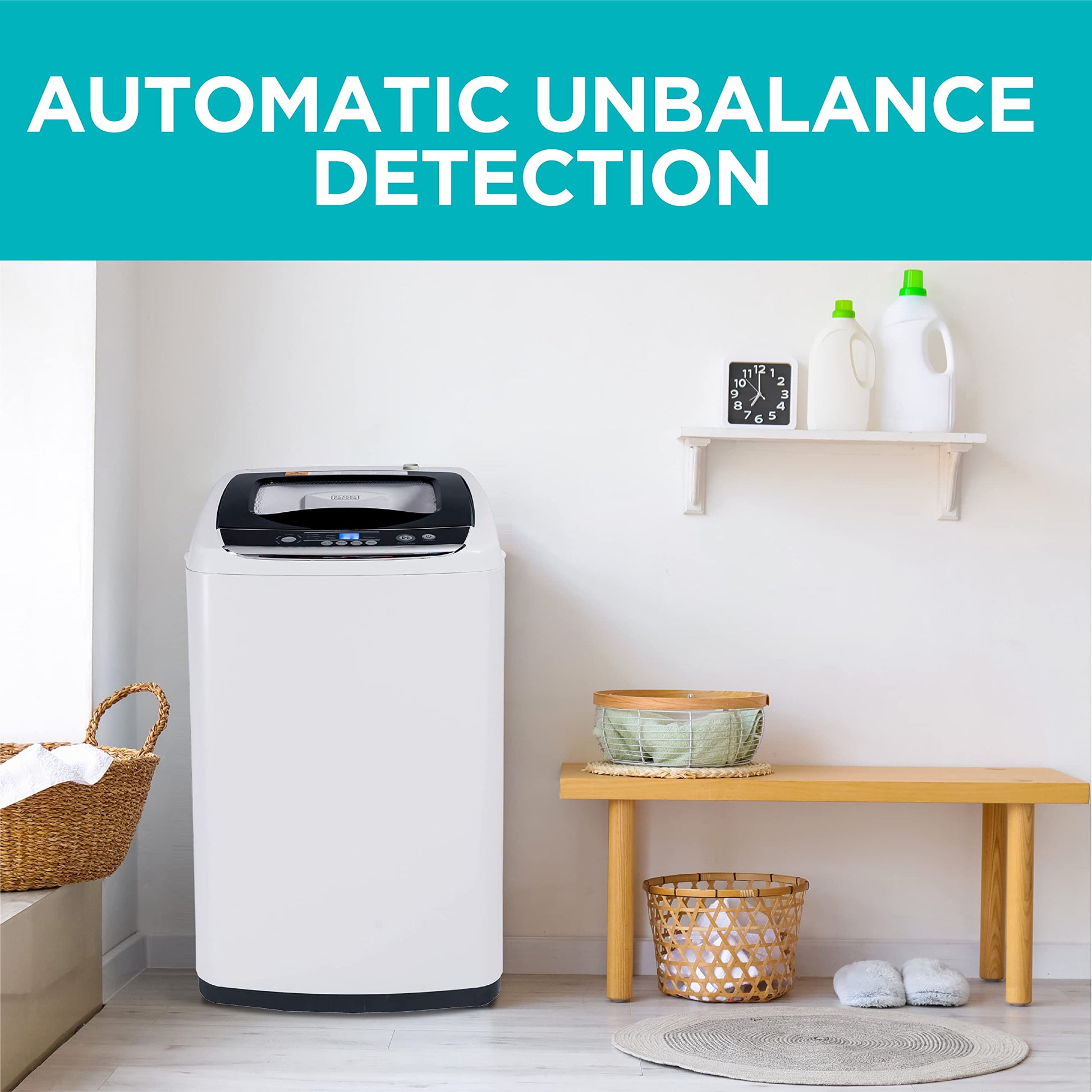 BLACK+DECKER 0.9 Cu. Ft. Portable Washer, 6.6 lb. Capacity Washing Machine for Homes & Apartments, 5 Wash Cycles, Quick Connect Sink Adapter and Drain Hose Included, Transparent Lid, BPWM09W, White