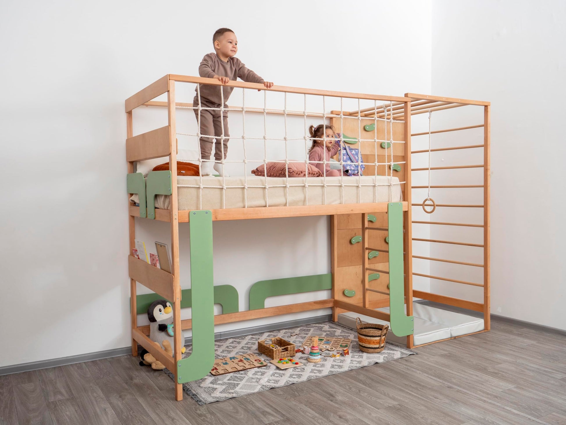 BUSYWOOD Montessori Bed Twin - Kids Floor Bed - Kids Bunk Beds - Montessori Floor Bed - Twin Floor Bed Frame - Toddler Montessori Bed - Jungle Gym Bed - Climbing Bed Frame