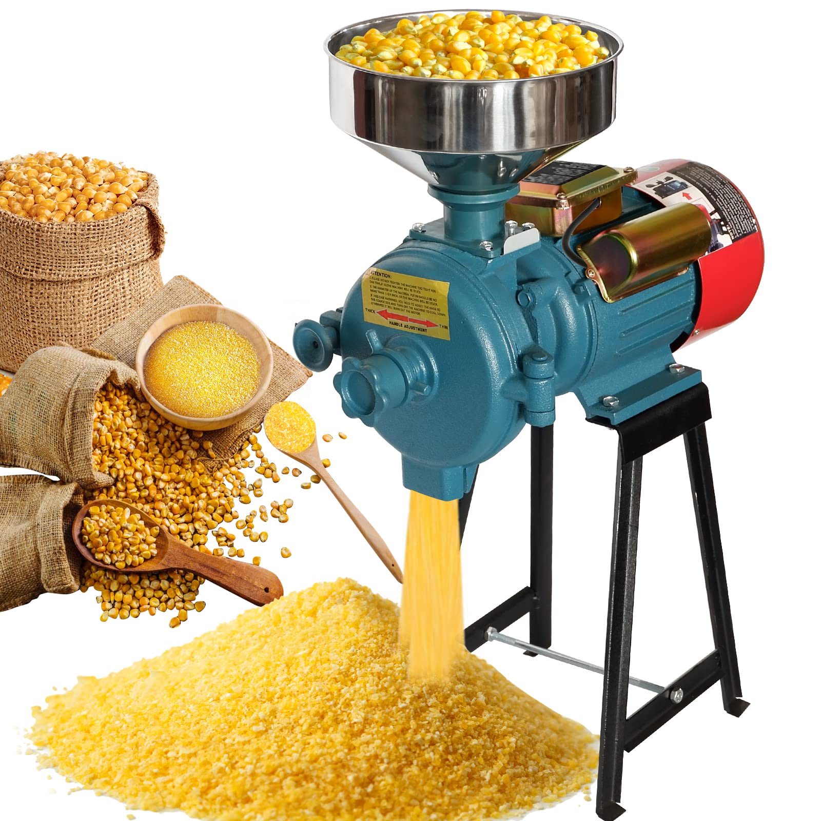 SLSY Electric Mill Grinder 110V 3000W, Commercial Feed Mill Dry Grinder, Heavy Duty Milling Machine for Cereals, Rice, Corn, Grain, Coffee, Wheat With Funnel