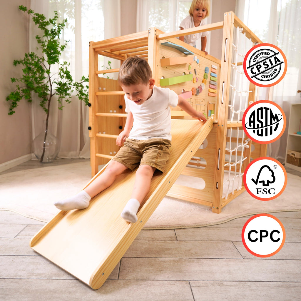 Avenlur Montessori Gym Alpine Wooden Jungle Gym with Indoor Swing, Toddler & Baby Climbing Toys, Rock Wall Perfect for Active Fun & Skill Development, Ages 2-8