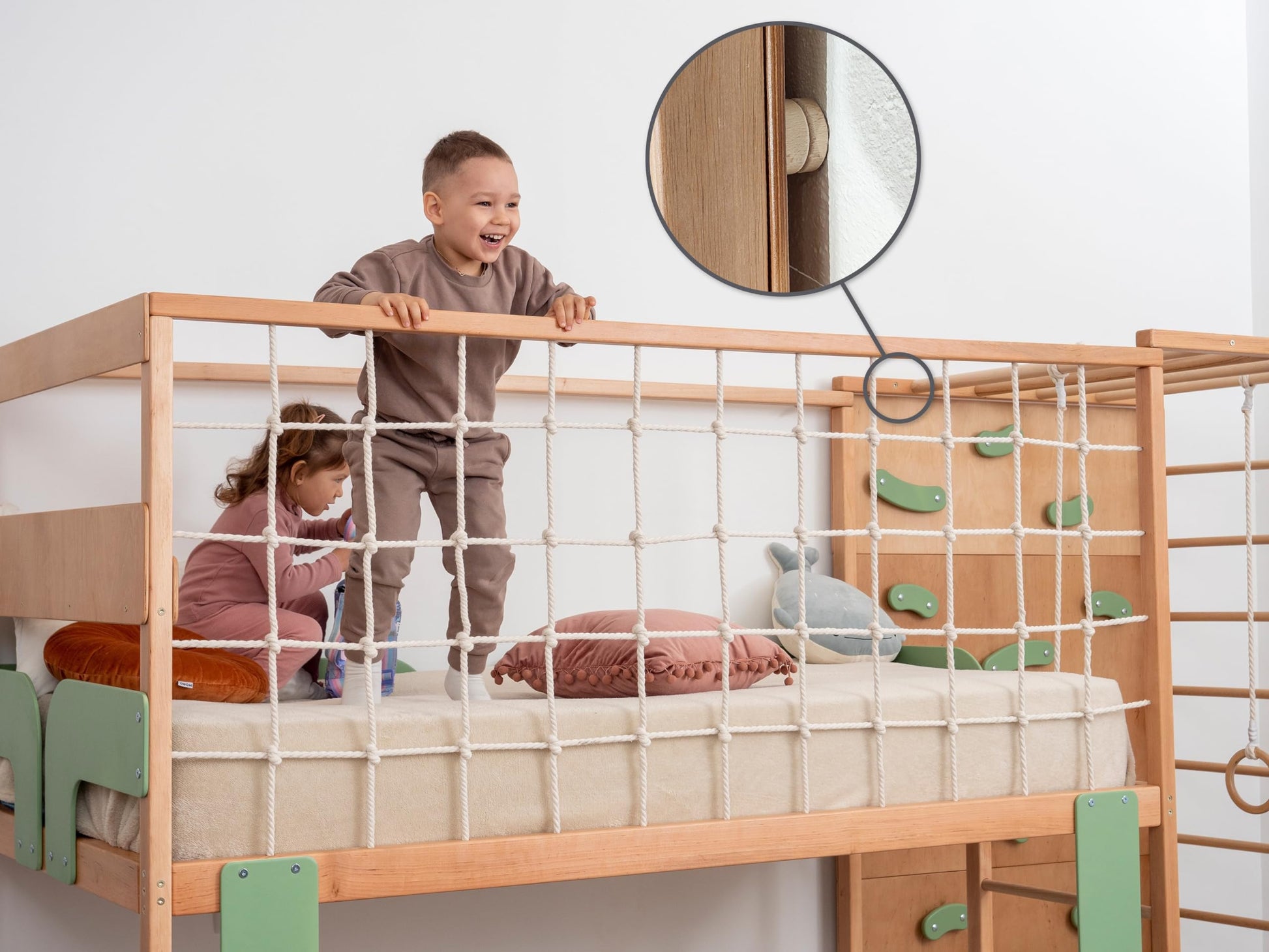 BUSYWOOD Montessori Bed Twin - Kids Floor Bed - Kids Bunk Beds - Montessori Floor Bed - Twin Floor Bed Frame - Toddler Montessori Bed - Jungle Gym Bed - Climbing Bed Frame