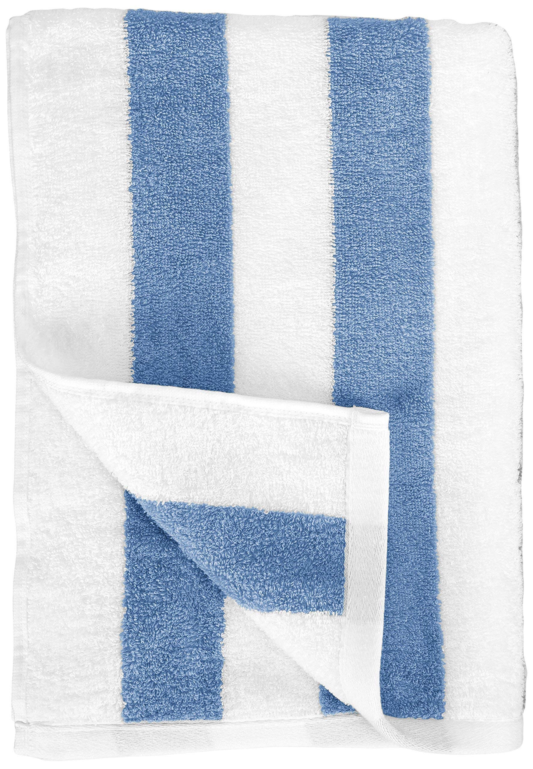 Amazon Basics Sky Blue Cabana Stripe Pool & Beach Towel, 100% Cotton, Soft & Absorbent, Machine Washable, Quick Dry, Large, 2 Pack, Sky Blue, 30" x 60"
