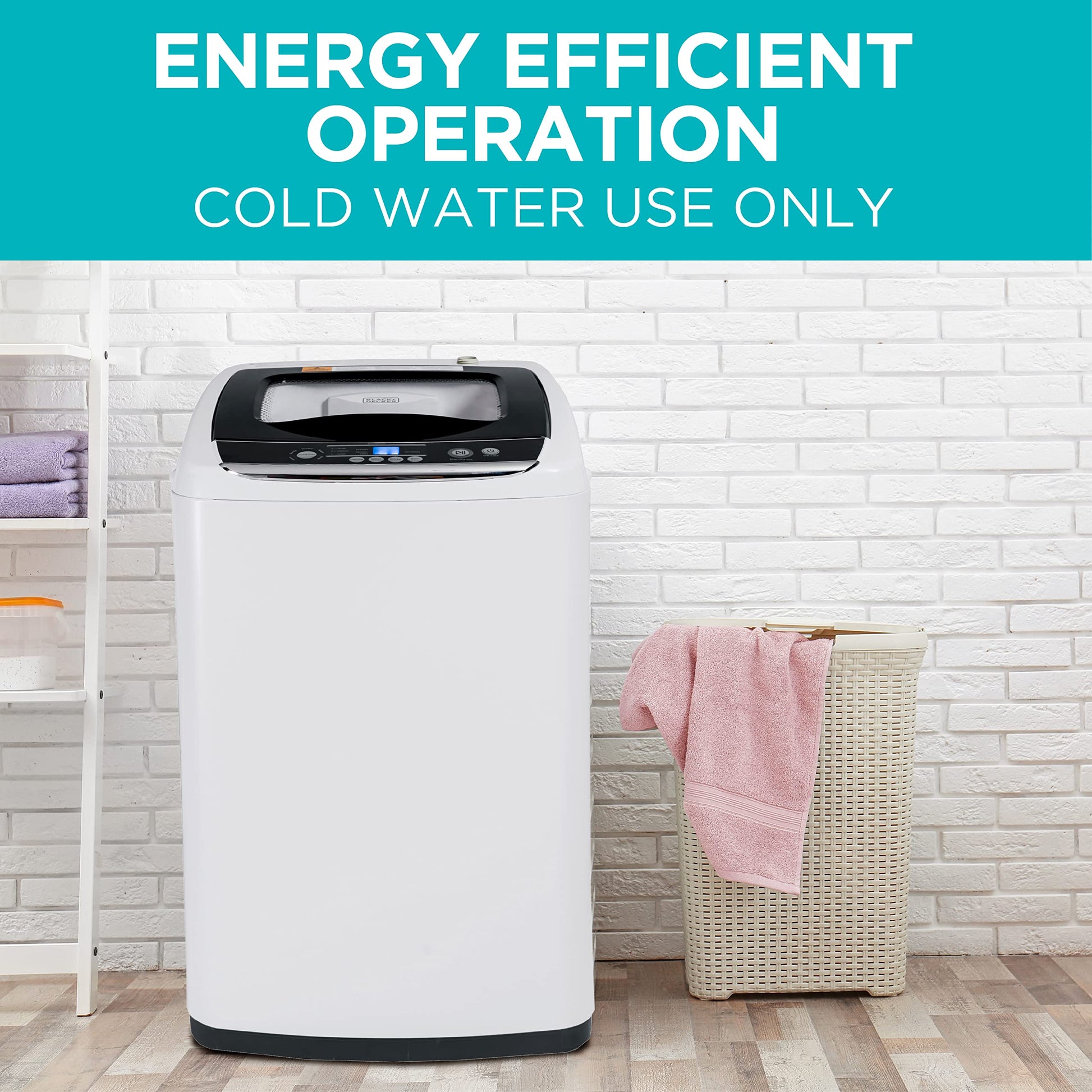 BLACK+DECKER 0.9 Cu. Ft. Portable Washer, 6.6 lb. Capacity Washing Machine for Homes & Apartments, 5 Wash Cycles, Quick Connect Sink Adapter and Drain Hose Included, Transparent Lid, BPWM09W, White